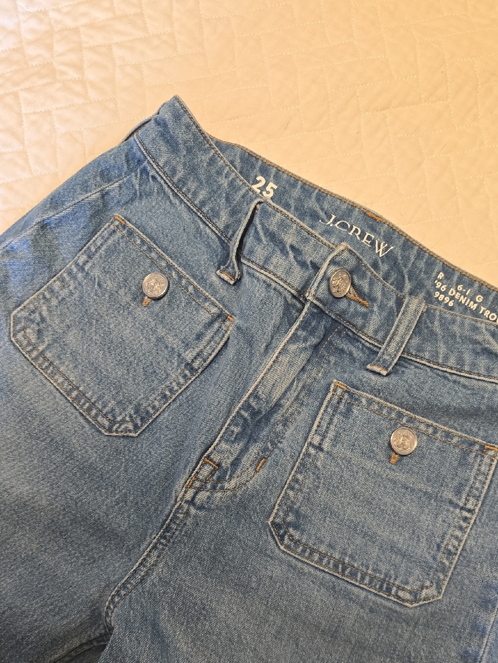 J. Crew Light Blue High-Rise '96 Denim Trouser Jeans with Front Patch Pockets